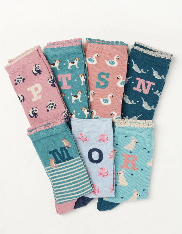 Women FatFace Socks, Underwear & Tights | One Pack Alphabet Socks M-Z Multi Colour